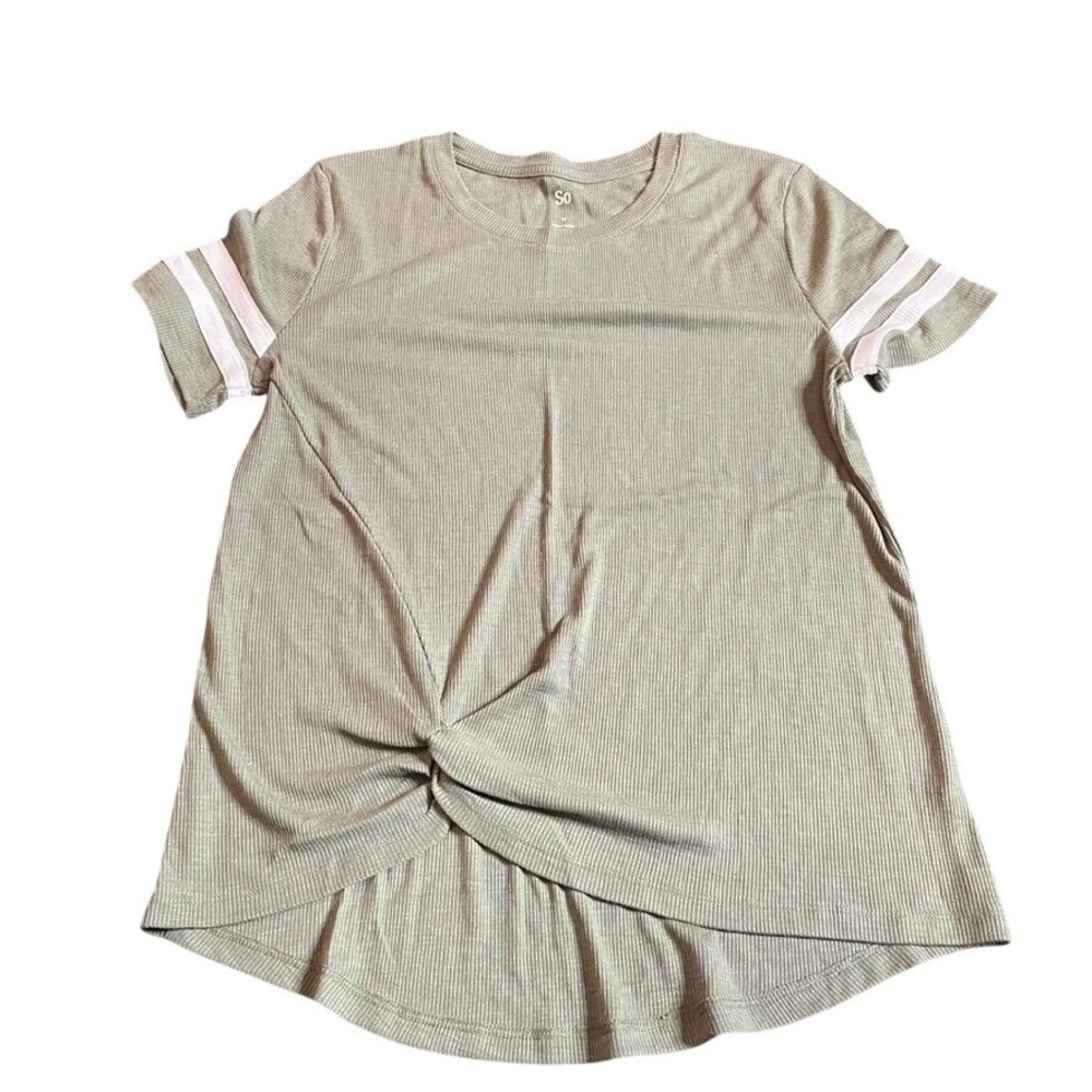 SO Olive Green Ribbed Twist Front Tunic Tee Shirt Top Medium
